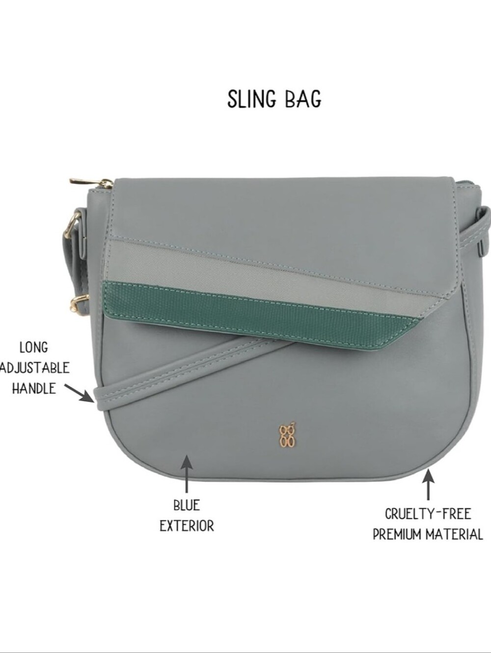 Baggit Ashlyn Ice Blue Crossbody Handbag | Women’s Casual Sling Bag with Zipper - Picture 2 of 6